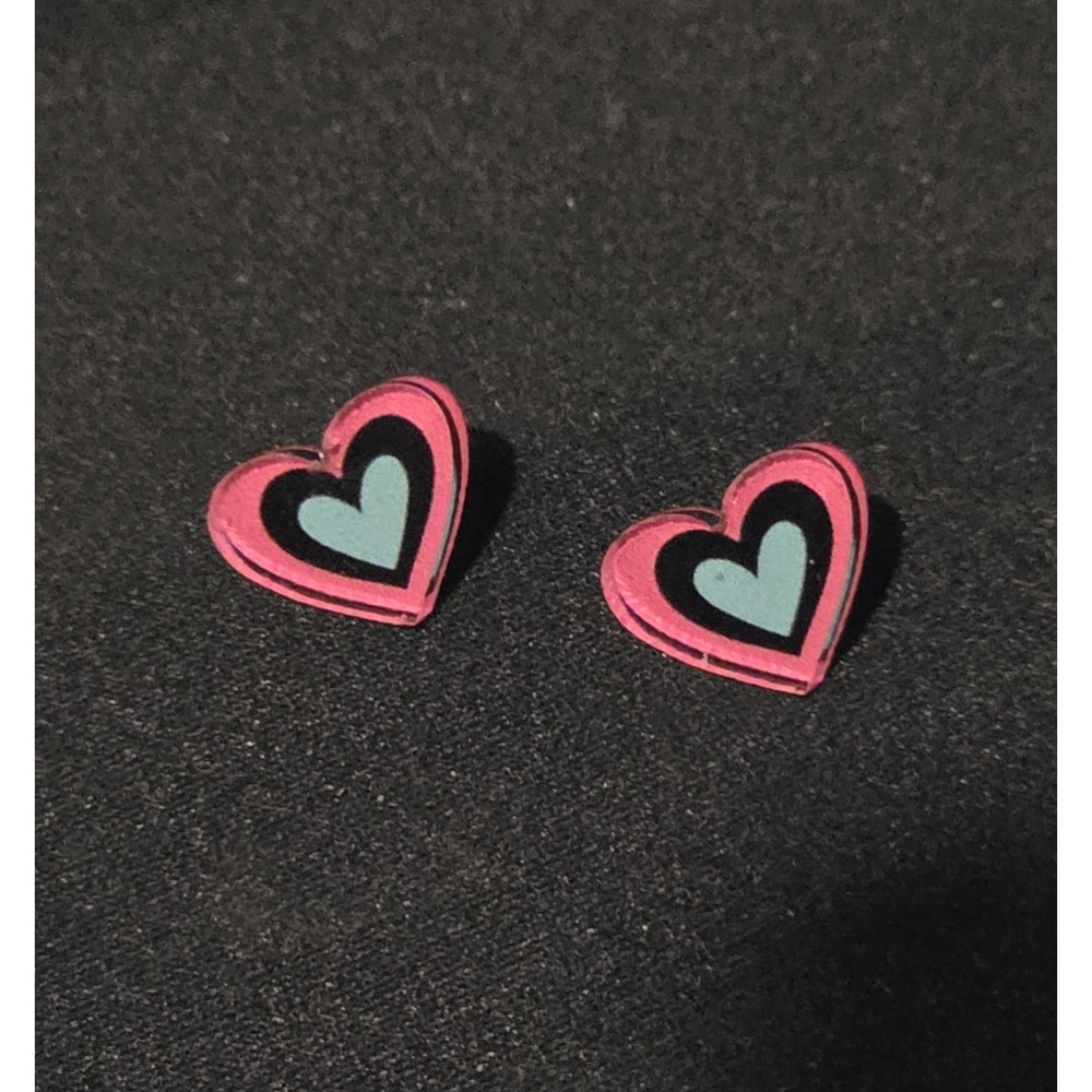 Fizzarolli Inspired Heart Stud Earrings Pink Teal Black Hypoallergenic Handmade